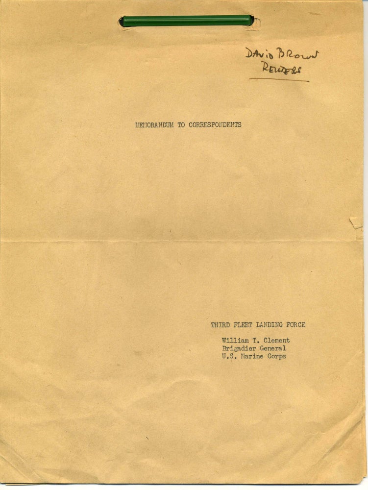 Item #10288 1945- US Landing Force Original Memo: "Japanese have agreed to disarm and demilitarize the Tokyo Bay Area..Allied Nations have long awaited the news that we are soon to announce." Memo World WarII.