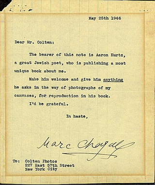 Item #10291 Chagall Typed Letter Signed. Marc Chagall