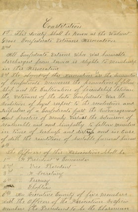 Item #10483 Constitution For The Walnut Grove Confederate Veterans Association. soldier letter...