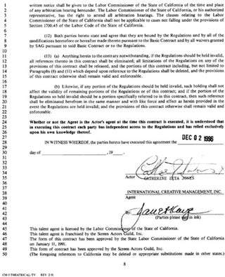 Item #10559 Catherine Zeta Jones Signed Contract. Catherine Zeta Jones