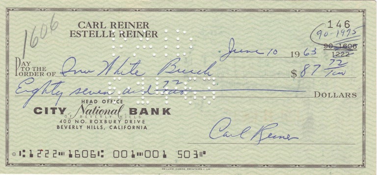 Item #10915 Carl Reiner Signed Check. Carl Reiner.