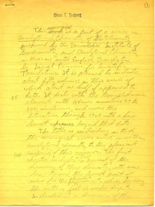 Item #11221 Manhattan Project Scientific Legacy Glenn T Seaborg Handwritten Review of Research on...