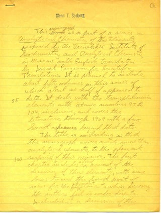 Seaborg 3 page handwritten scientific manuscript on a Scholarly piece on Analytical Chemistry of. chemistry, Seaborg, ATOM BOMB.
