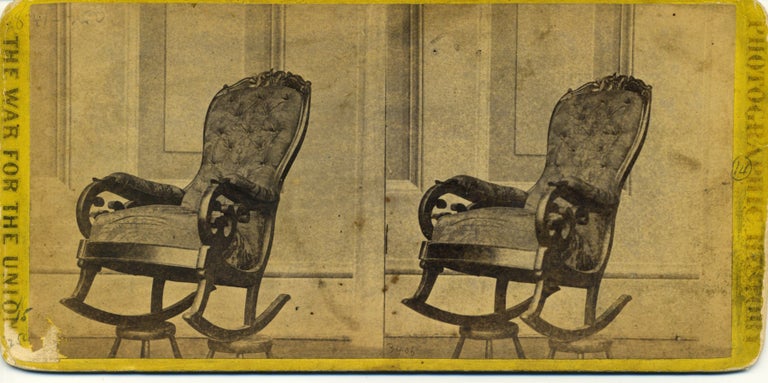 Item #11907 Stereoview of The Chair where Lincoln Sat at the Time of His Assassination. Abraham Lincoln.