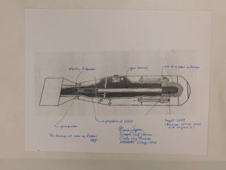 Diagram of the Hiroshima Atomic Bomb with handwritten explanation of its components by the. Jeppson, ATOM BOMB.