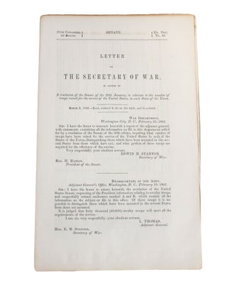 Item #12666 Civil War Congressional Document Regarding Cavalry Forces from the Secretary of War....