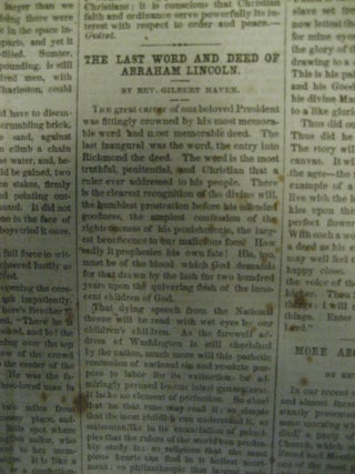 Item #12717 Death of Abraham Lincoln Newspaper. Lincoln, Abraham