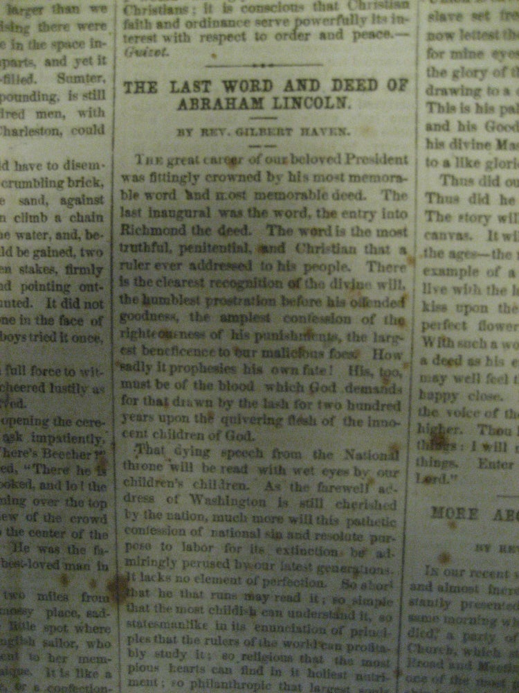 Item #12717 Death of Abraham Lincoln Newspaper. Lincoln, Abraham.
