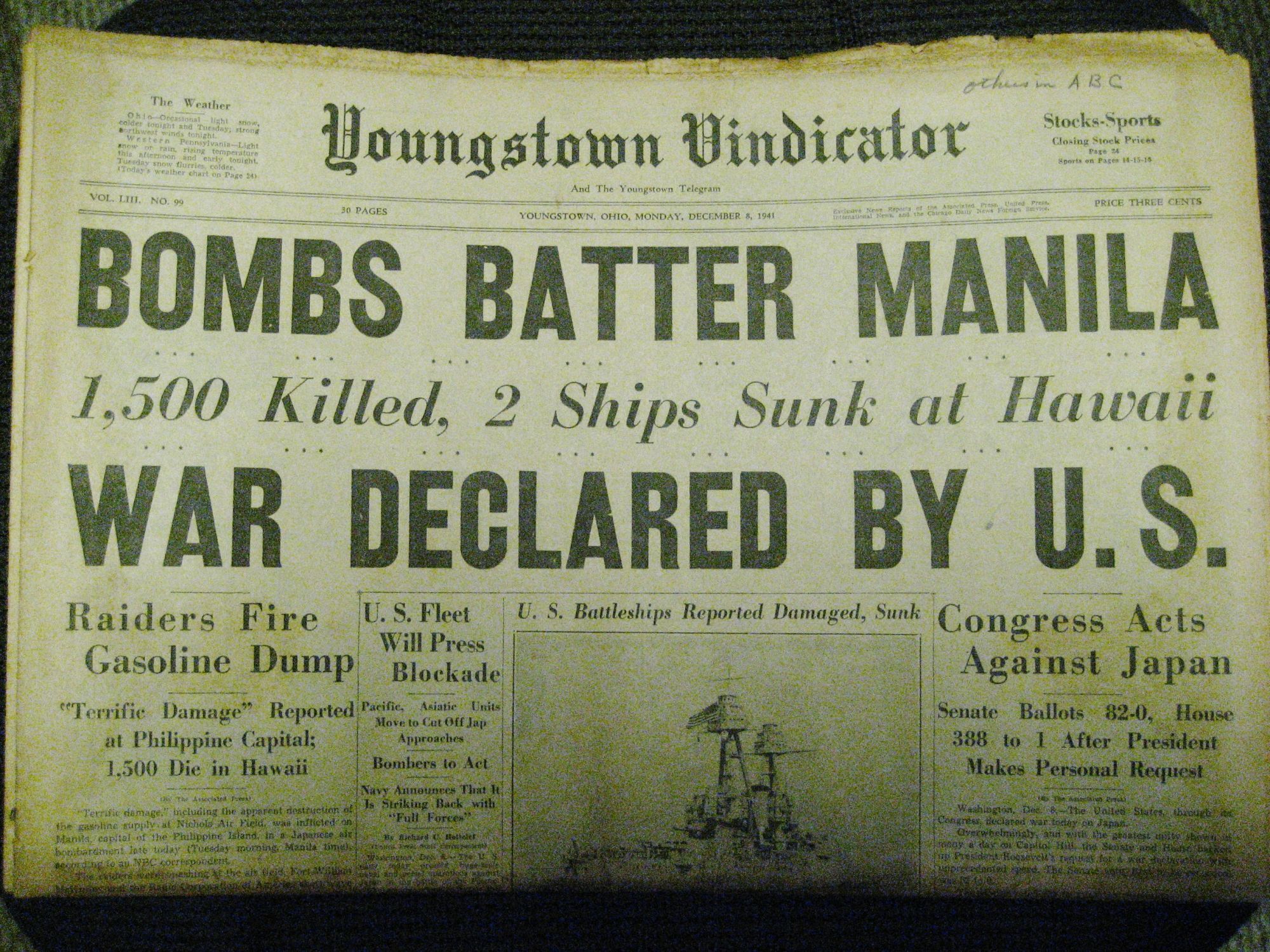 World War II History Youngstown Vindicator Reporting Pearl Harbor