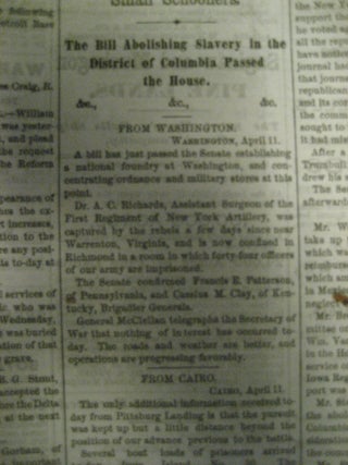 Item #12719 Abolition Bill Outlawing Slavery Passed Original Newspaper. Newspaper Abolition of...