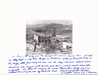 Van Kirk writes his eyewitness account of the Bombing of Hiroshima on a Photo: The bomb fell away. Van Kirk, ATOM BOMB.
