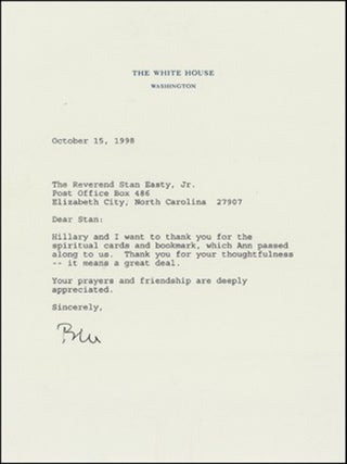 Item #13033 American Political History Bill Clinton Letter 1998 Addressing Spiritual Counsel...