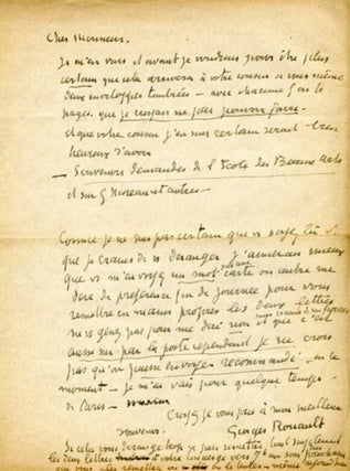 Item #13461 French Artist Early Georges Rouault Autograph Letter Referencing École des...