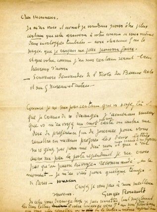 Georges Rouault writes regarding "The souvenirs you requested regarding the Ecole des Beaux-Arts. Georges Rouault.