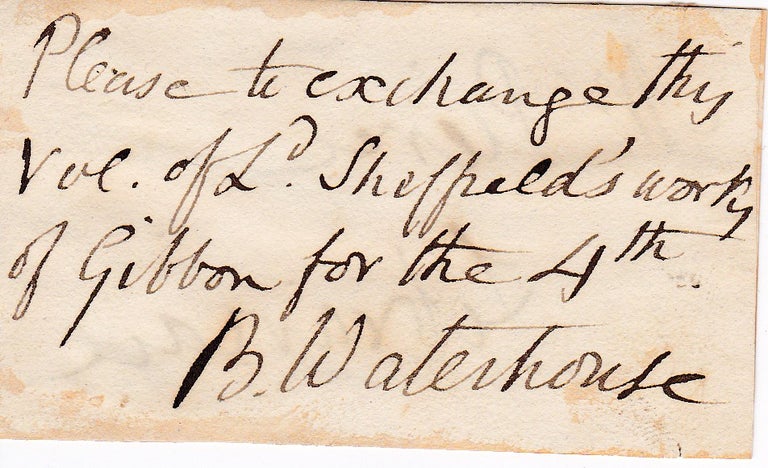 Item #13511 Benjamin Waterhouse Autograph Note Signed. Benjamin Waterhouse.