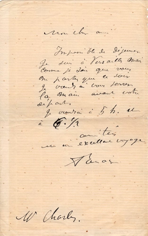 Item #13577 Renoir Writes to the Real Life Subject of one of his most Famous Paintings. Auguste Renoir.