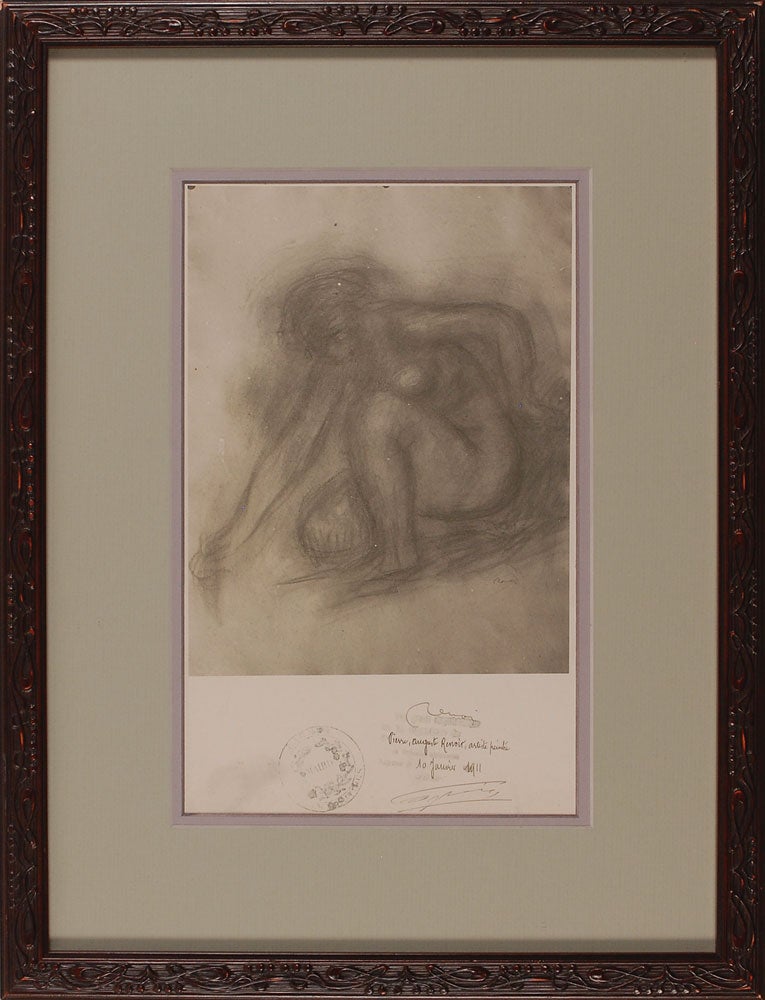 Item #13626 Renoir Image of a nude woman kneeling signed. Pierre-Auguste Renoir.