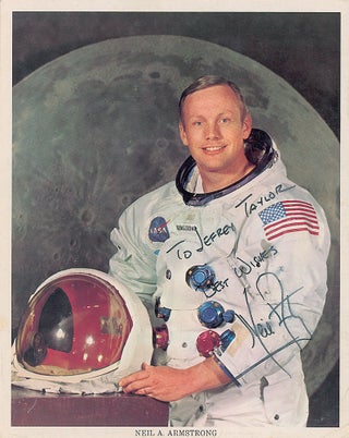 Item #13956 Neil Armstrong Inscribed Signed Photo in Space suit. Neil Armstrong