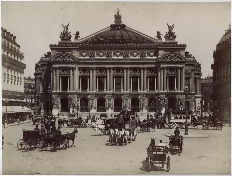 Item #14051 Large Vintage 1880s Albumen Photograph of the Paris Opera and Street Scene. PARIS Opera, Albumen Photograph.