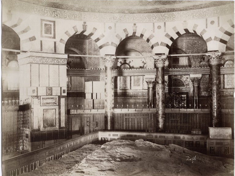 Item #14084 Interior of Mosque of Omar, Dome of the Rock and the Foundation Stone, albumen photograph Circa 1880s. albumen photograph Dome of the Rock.
