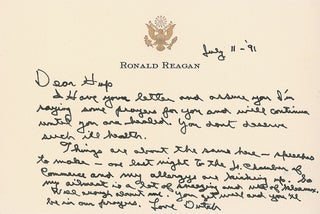 Item #14103 Ronald Reagan Writes to the Wife of the Man who Gave him his First Job. Ronald Reagan