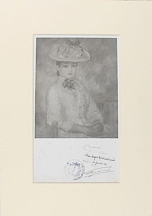 Item #14157 Renoir's "Girl in a Yellow Hat" image signed by Renoir and Authenticated by the Mayor...
