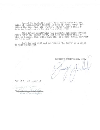Judy Garland Concert Tour Document Signed
