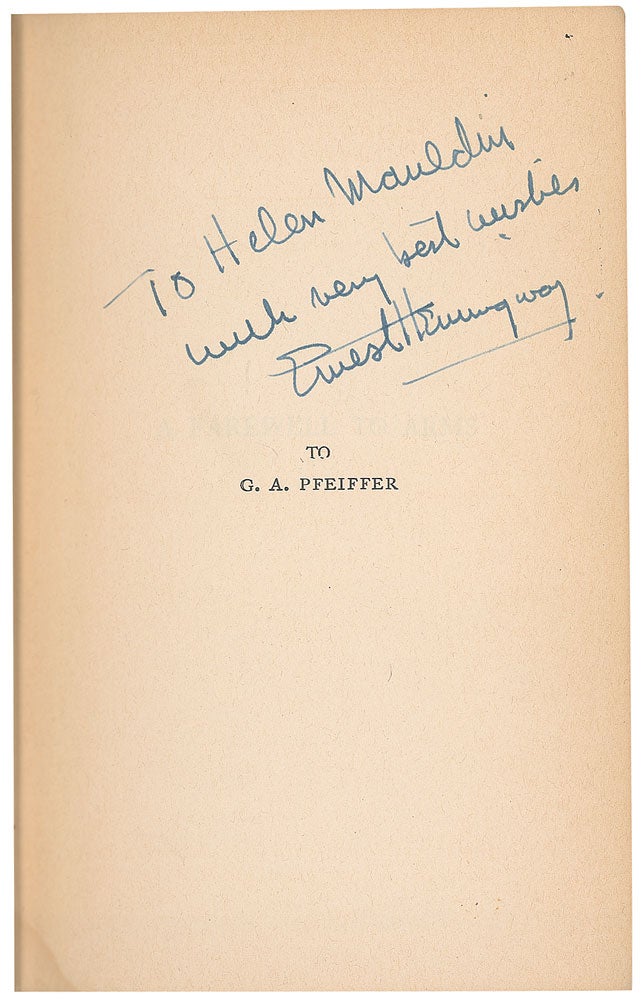 Item #14200 Hemingway Signed Wartime Classic "A Farewell to Arms" Ernest Hemingway.