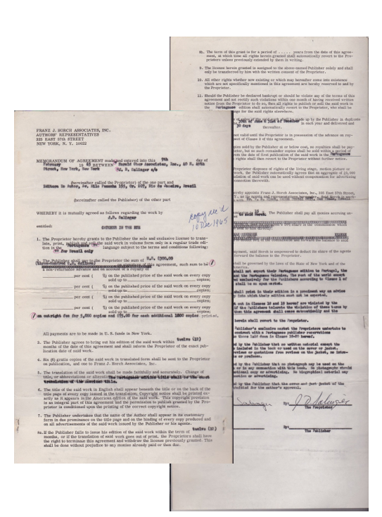 Item #14218 J.D. Salinger Signed Contract to publish "The Catcher in the Rye" J. D. Salinger.