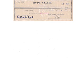 Item #14220 Singer and Bandleader Rudy Vallee Signed Check. Rudy Vallee