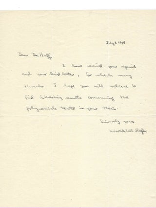 Item #14269 Mathematician Isador Sheffer Writes to a Colleague Regarding Polynomials. Isador