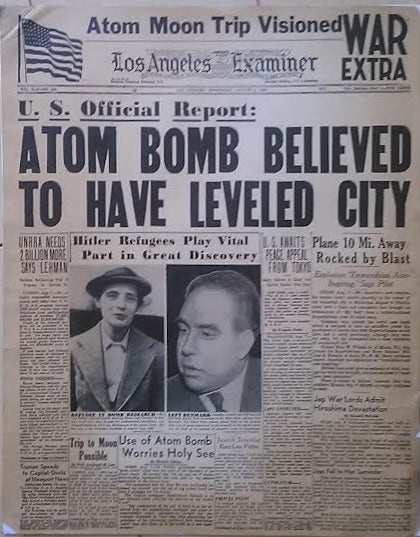 Item #14380 War Extra, U.S. Official Report: Atom Bomb Believed to have Leveled City. ATOM BOMB.