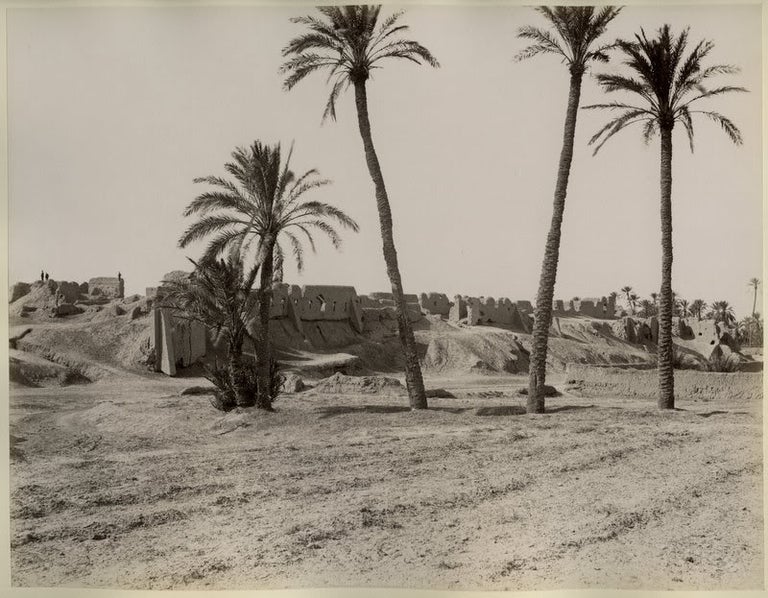 Item #14382 Photograph of Arab Ruins and Palm Trees, Printed Circa 1890. Arab Photo.