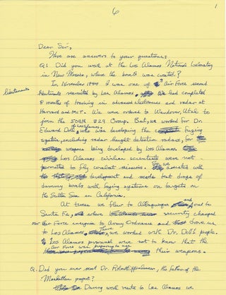 Item #14389 Atomic Bomb and World War II Morris R. Jeppson Autograph Letter Detailing Hiroshima...