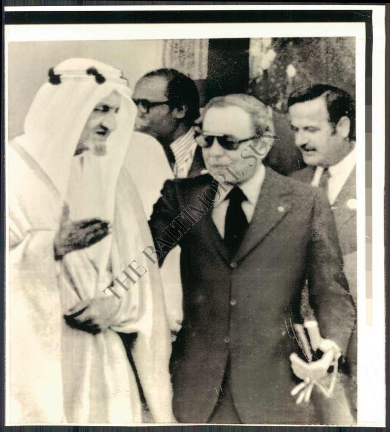 Item #14444 Arab Summit Conference Photograph of Sadat and the King of Saudi Arabia circa 1970's. Sadat Arab Conference.