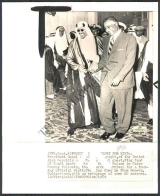 Item #14447 Arab Summit Conference Photograph of Naser and King of Saudi Arabia. Naser Arab...