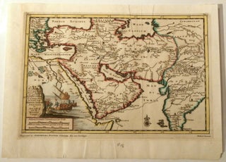 1705 Original Map of Jerusalem, Turkey, Arabia, Persia, and India by Pieter Van Der AA, Illustrated with a Shipwreck