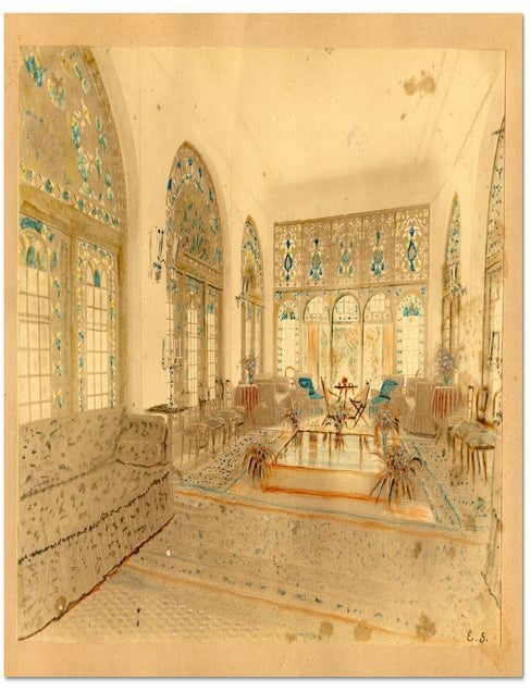 Item #14535 Vintage Colored Albumen Photograph of Inside the Palace in Teheran, 1887. Palace in Teheran.