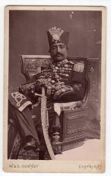 Item #14690 CDV of Naser al-Din Shah Qajar of Iran c. 1880 with Royal Sword. Nasiruddin Qajar Shah