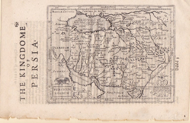 Item #14766 "Persicum Regnum" Map of Persia, labeling the Gulf as "Sinus Arabicus" 1625. Jocodus Hondius.