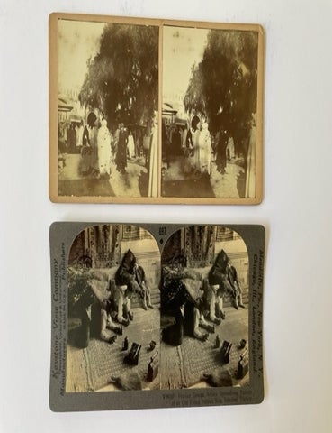 Item #14788 Pair of Stereoviews depicting life in Istanbul, c. 1910. Rug Making, Turkey.