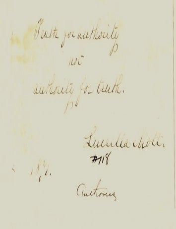 Early Women&rsquo;s Rights Movement Lucretia Mott Autograph Quotation Signed Affirming Moral...
