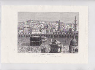 Item #14843 Engraving of Pilgrims at the Court of the Kaaba in Mecca, 1884. Kaaba Mecca, Print 1884