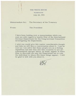 Item #14902 Important Archive of President Truman Letters Combatting McCarthy's Red Scare: "I am...