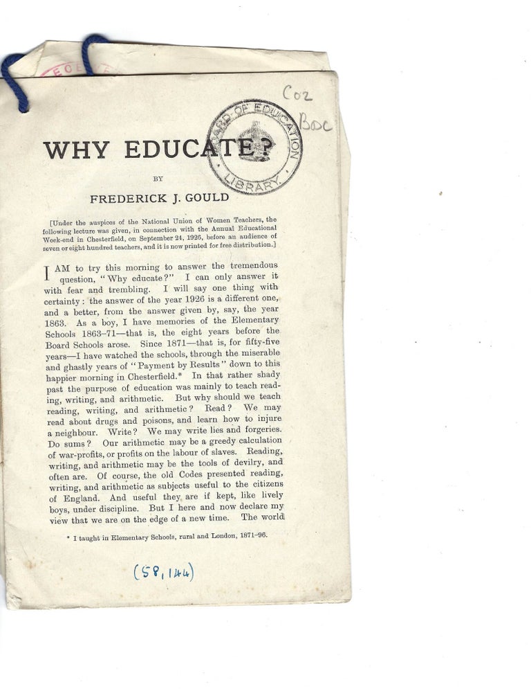 Item #15036 Archive of Lecture and Letters on the Value of Education for the Advancement of Women. Frederick Goould Women's Education.