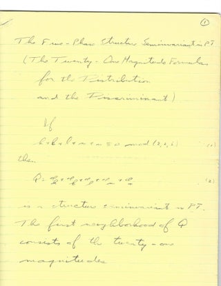 Original Scientific Manuscript on Hauptmann's Nobel Prize Winning Work "Formulas for the. Herbert A. Hauptman.