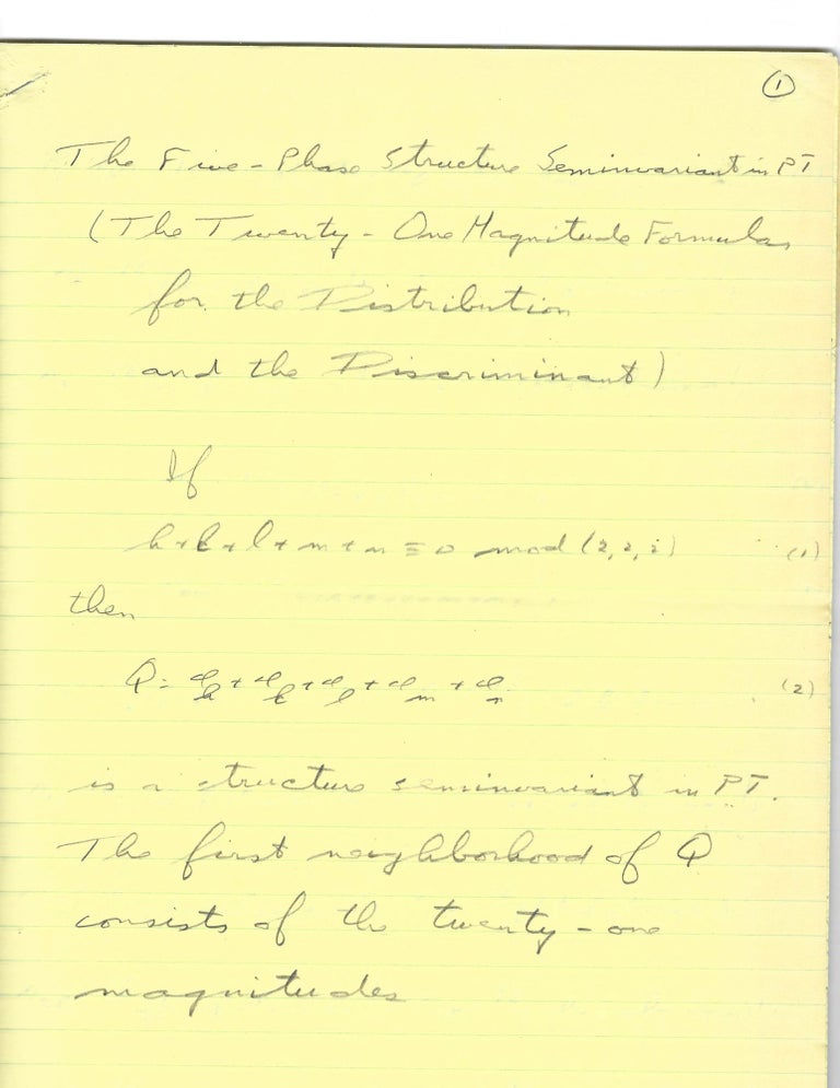 Item #15059 Original Scientific Manuscript on "Formulas for the Distribution and the Discrimant" the work for which the Nobel Prize was awarded. Herbert A. Hauptman.