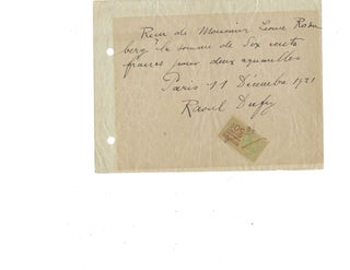 Item #15074 Raoul Dufy Receipt Signed. Raoul Dufy