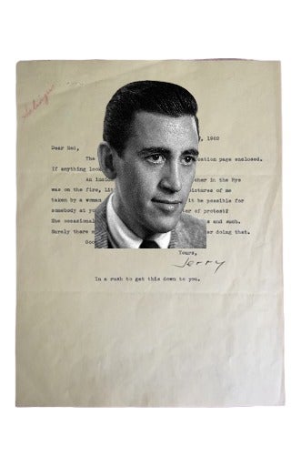 Item #15090 J.D. Salinger Typed Letter Signed Mentions Catcher, Franny and Zooey, and Comes with Annotated Unpublished Draft of the Raise High… Dust Jacket. J. D. Salinger.