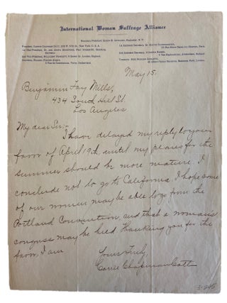 Item #15201 Woman Suffrage Leader Carrie Chapman Catt Signed Letter Assigning Female Delegates so...